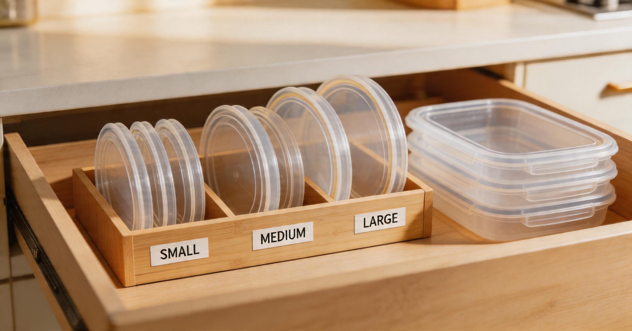spaceaid bamboo plastic lid organizer for kitchen