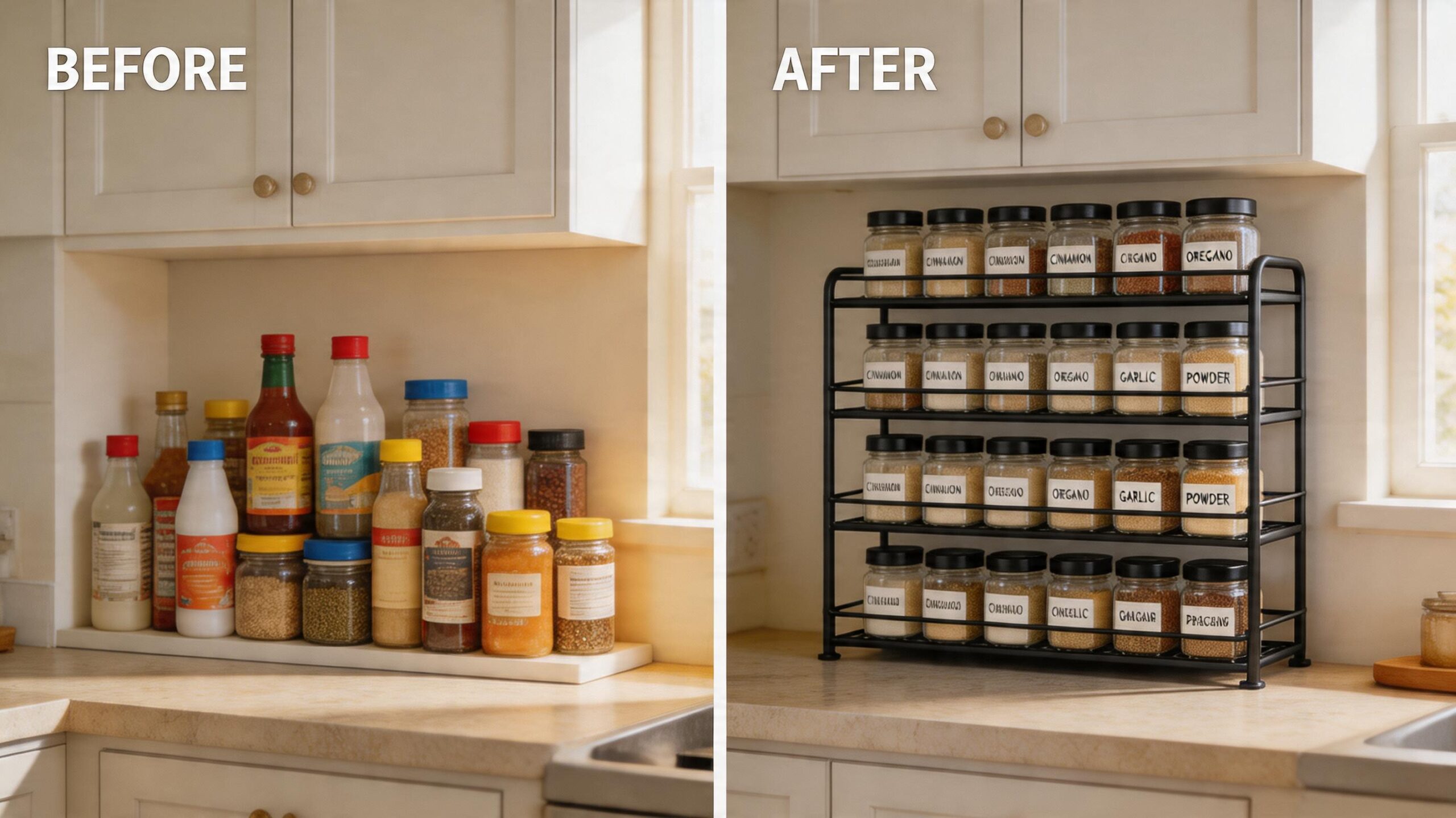 spaceaid spice rack kitchen cabinet before after