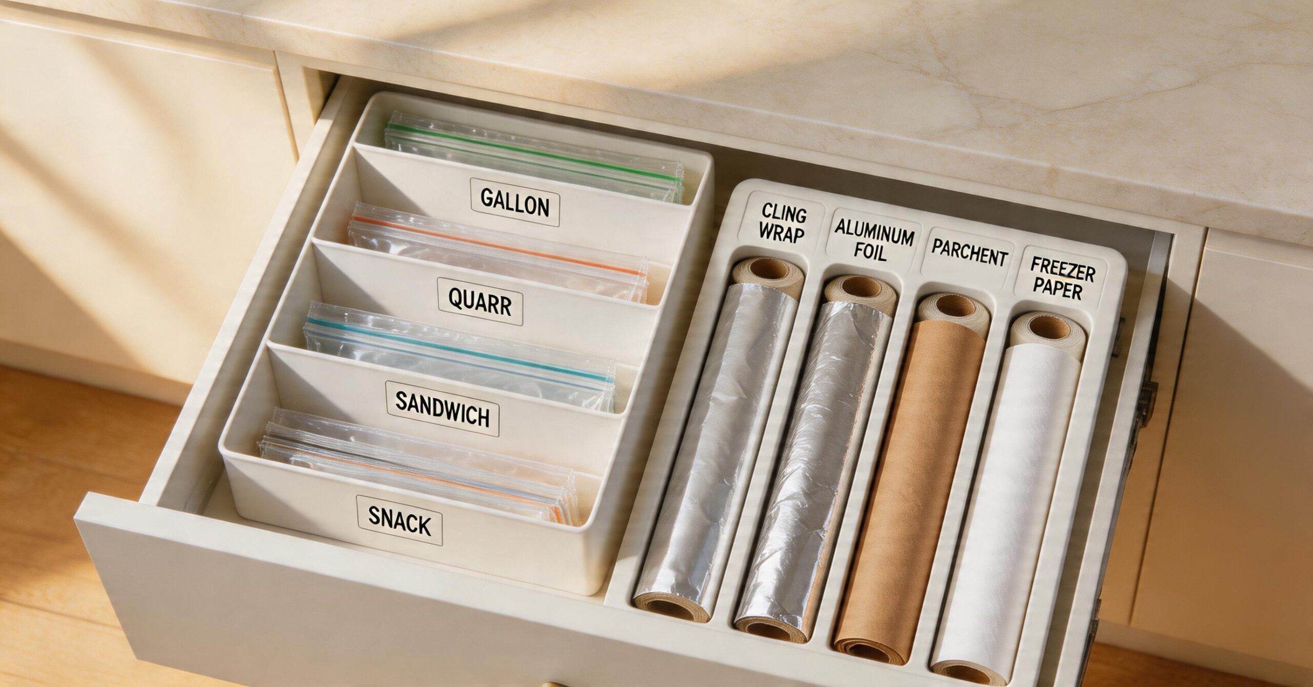 spaceaid bag wrap organizer kitchen drawer