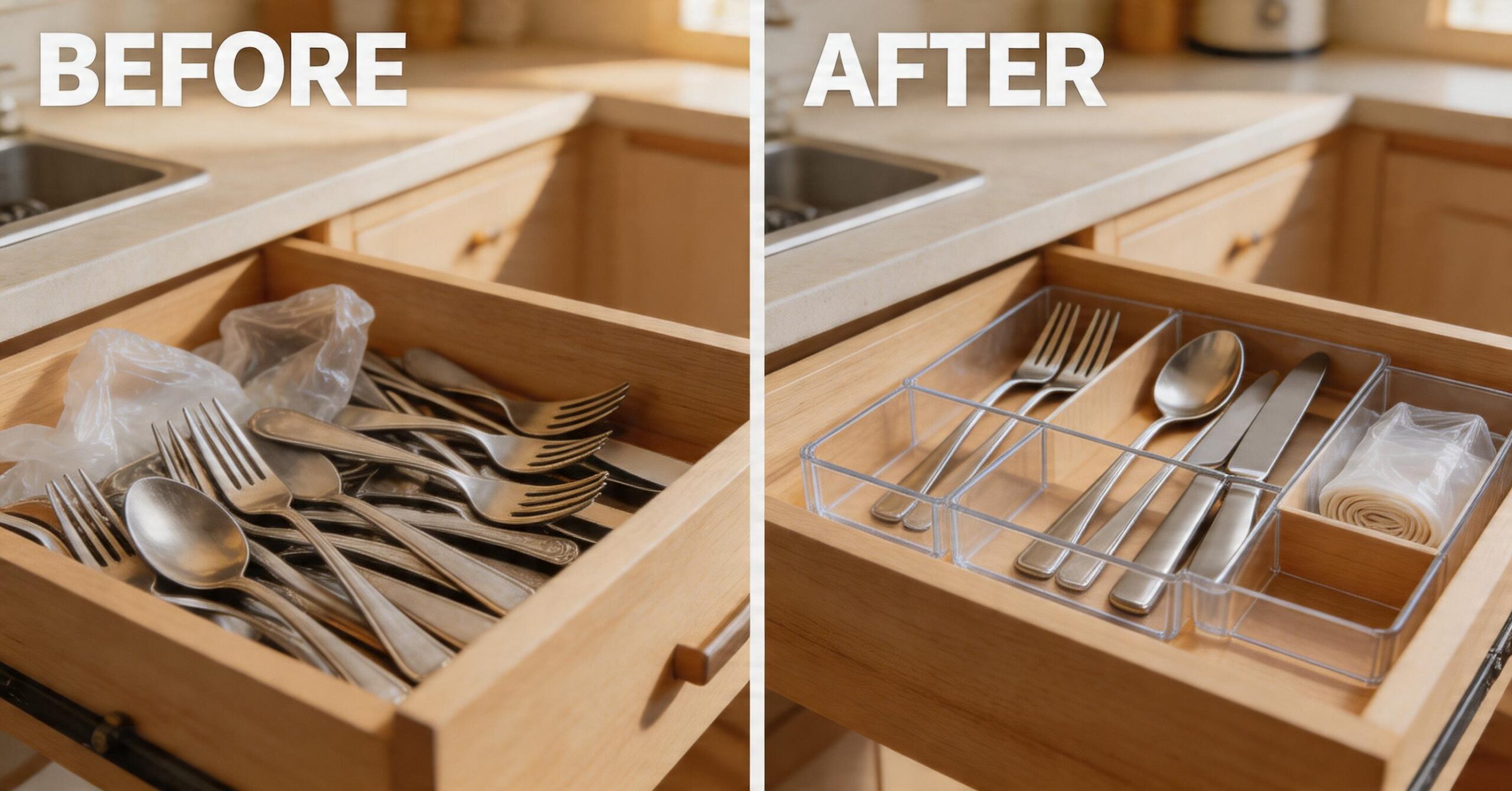 spaceaid kitchen drawer organizers before after